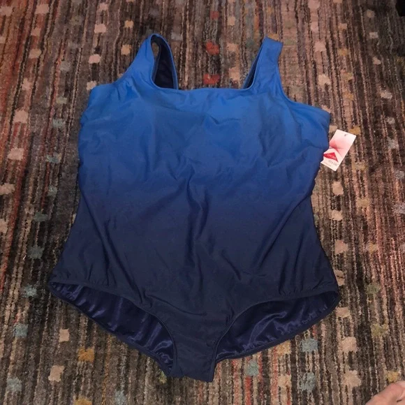 NWT Lands' End Blue Ombré One Piece Swimsuit Scoop Neck - Picture 1 of 6
